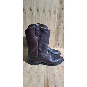 Justin Classic Burgundy Leather Roper Cowboy Boots Mens Size 9 D Style 3435 USA